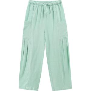 imageNoomelfish Girls Linen Wide Leg Baggy Pants Cute Loose Palazzo Harem Trouser with Pockets 512 YearsLight Green