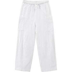 imageNoomelfish Girls Linen Wide Leg Baggy Pants Cute Loose Palazzo Harem Trouser with Pockets 512 YearsWhite