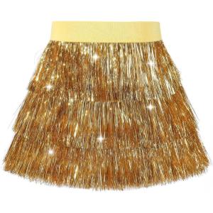 imageNoomelfish Girls Tinsel Fringe Skirt Sparkly Tassel Metallic Party Skirt512 YearsGold