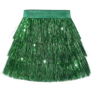 imageNoomelfish Girls Tinsel Fringe Skirt Sparkly Tassel Metallic Party Skirt512 YearsGreen