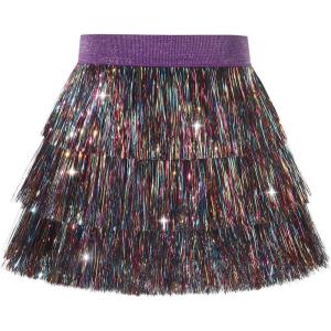 imageNoomelfish Girls Tinsel Fringe Skirt Sparkly Tassel Metallic Party Skirt512 YearsRainbow