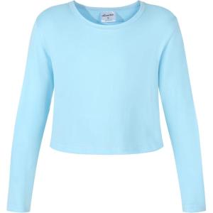 imageNoomelfish Girls Long Sleeve Crop Tops Kids Cute Dance Cropped TShirts 514 Years 512 YearsLight Blue