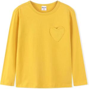 imageNoomelfish Girls Long Sleeve Heart Pocket TShirts Casual Cotton Tee Tops Blouse 512 YearsGold Yellow