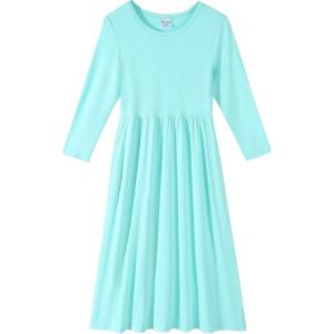 imageNoomelfish Girls Long Sleeve Maxi Dress Solid Color Casual Long Dresses with Pockets 412 YearsBlue