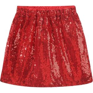 imageNoomelfish Girls Sparkly Sequin Skirt Kids Elastic Waist Mini Pencil Skirts 512 YearsRed