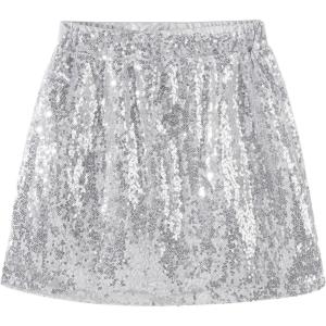 imageNoomelfish Girls Sparkly Sequin Skirt Kids Elastic Waist Mini Pencil Skirts 512 YearsSilver