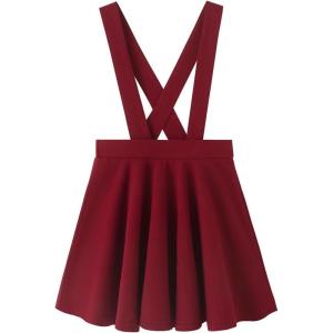 imageNoomelfish Girls Suspender Skater Skirt Stretchy Cotton Flared Overall Dress 412 YearsBurgundy