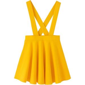 imageNoomelfish Girls Suspender Skater Skirt Stretchy Cotton Flared Overall Dress 412 YearsGold Yellow