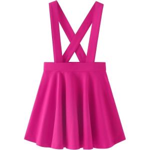 imageNoomelfish Girls Suspender Skater Skirt Stretchy Cotton Flared Overall Dress 412 YearsHot Pink