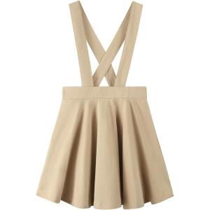 imageNoomelfish Girls Suspender Skater Skirt Stretchy Cotton Flared Overall Dress 412 YearsKhaki