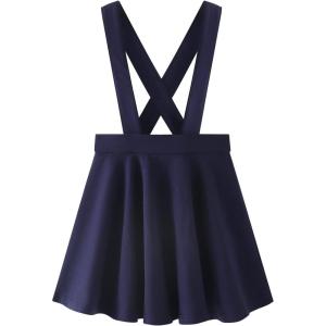 imageNoomelfish Girls Suspender Skater Skirt Stretchy Cotton Flared Overall Dress 412 YearsNavy Blue