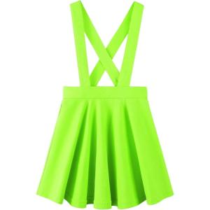 imageNoomelfish Girls Suspender Skater Skirt Stretchy Cotton Flared Overall Dress 412 YearsNeon Green