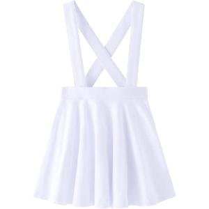 imageNoomelfish Girls Suspender Skater Skirt Stretchy Cotton Flared Overall Dress 412 YearsWhite