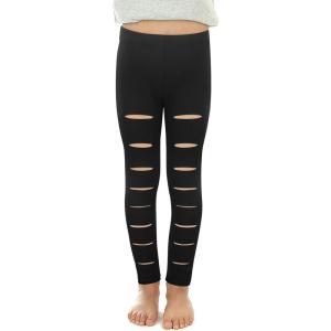 imageNoomelfish Girls Ripped Leggings Stretch Cutout Distressed Yoga Pants512 YearsBlack