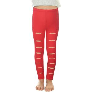 imageNoomelfish Girls Ripped Leggings Stretch Cutout Distressed Yoga Pants512 YearsRed
