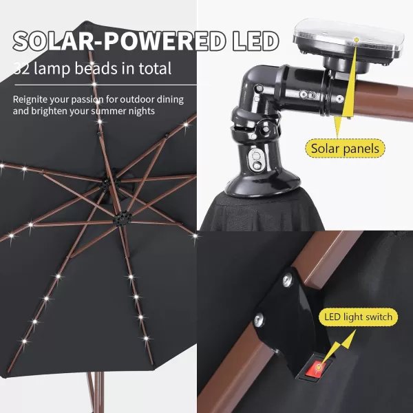 EchoSmile 10ft Solar Offset Umbrella With 8 Ribs and 32 Led Lights Cantilever Hanging Outdoor Umbrella weasy Tilt Adjustment ampamp Uv Protection Suitable For Gardens Lawns Decks Backyards GrayBlack  Brown
