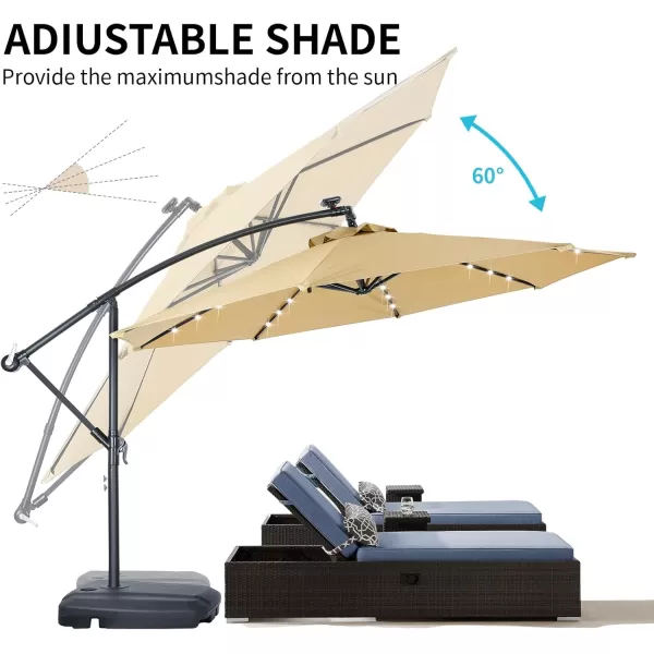 EchoSmile 10ft Solar Offset Umbrella With 8 Ribs and 32 Led Lights Cantilever Hanging Outdoor Umbrella weasy Tilt Adjustment ampamp Uv Protection Suitable For Gardens Lawns Decks Backyards GrayKhaki  Black