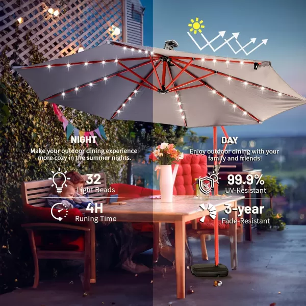 EchoSmile 10ft Solar Offset Umbrella With 8 Ribs and 32 Led Lights Cantilever Hanging Outdoor Umbrella weasy Tilt Adjustment ampamp Uv Protection Suitable For Gardens Lawns Decks Backyards GrayGray  Red
