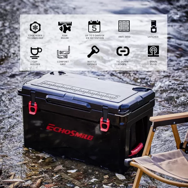 EchoSmile 303540 Quart Rotomolded Cooler 5 Days Protale Ice Cooler Ice Chest Suit for BBQ Camping Pincnic and Other Outdoor ActivitiesBlack