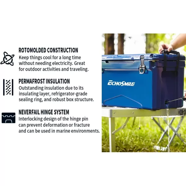 EchoSmile 303540 Quart Rotomolded Cooler 5 Days Protale Ice Cooler Ice Chest Suit for BBQ Camping Pincnic and Other Outdoor ActivitiesDark Blue