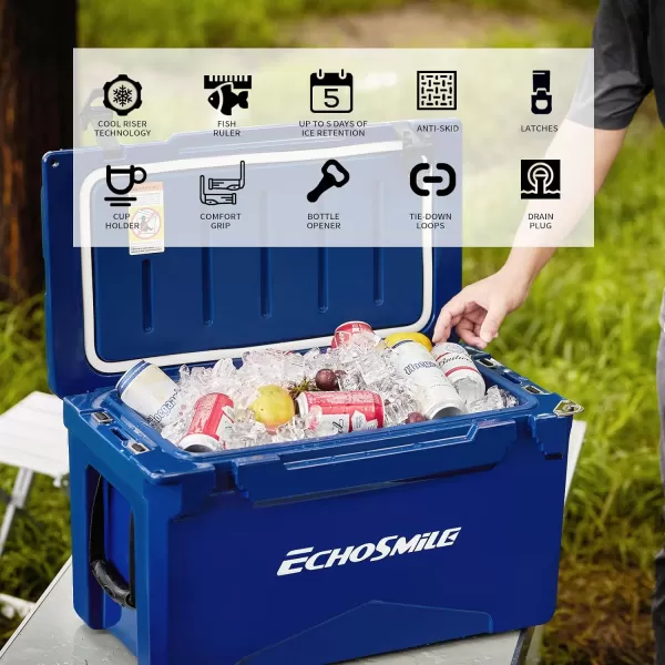 EchoSmile 303540 Quart Rotomolded Cooler 5 Days Protale Ice Cooler Ice Chest Suit for BBQ Camping Pincnic and Other Outdoor ActivitiesDark Blue