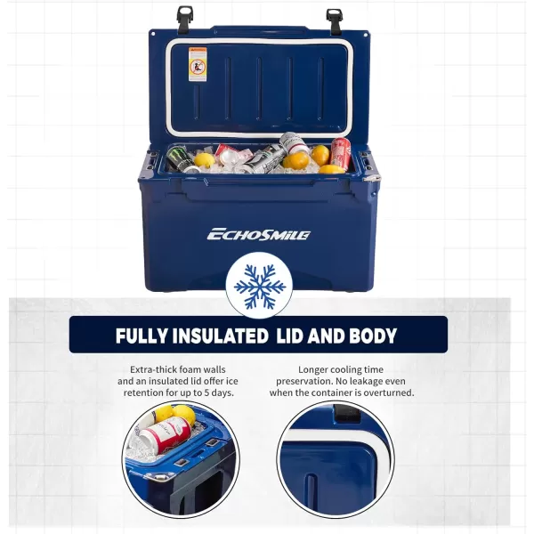 EchoSmile 303540 Quart Rotomolded Cooler 5 Days Protale Ice Cooler Ice Chest Suit for BBQ Camping Pincnic and Other Outdoor ActivitiesDark Blue