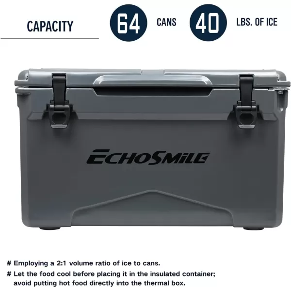 EchoSmile 303540 Quart Rotomolded Cooler 5 Days Protale Ice Cooler Ice Chest Suit for BBQ Camping Pincnic and Other Outdoor ActivitiesGrey
