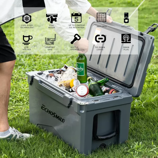 EchoSmile 303540 Quart Rotomolded Cooler 5 Days Protale Ice Cooler Ice Chest Suit for BBQ Camping Pincnic and Other Outdoor ActivitiesGrey