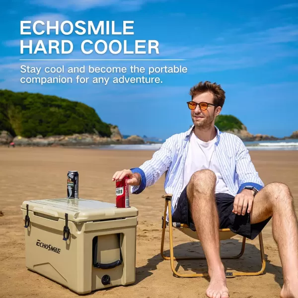 EchoSmile 303540 Quart Rotomolded Cooler 5 Days Protale Ice Cooler Ice Chest Suit for BBQ Camping Pincnic and Other Outdoor ActivitiesKhaki