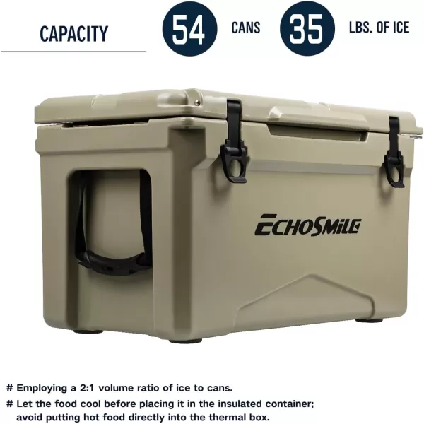 EchoSmile 303540 Quart Rotomolded Cooler 5 Days Protale Ice Cooler Ice Chest Suit for BBQ Camping Pincnic and Other Outdoor ActivitiesKhaki