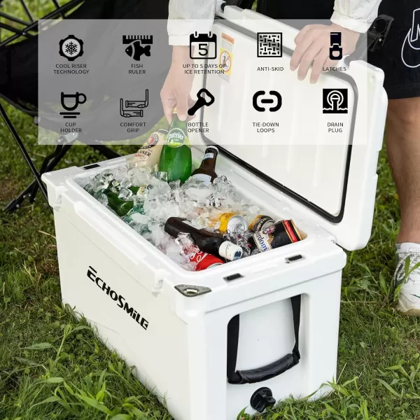 EchoSmile 303540 Quart Rotomolded Cooler 5 Days Protale Ice Cooler Ice Chest Suit for BBQ Camping Pincnic and Other Outdoor ActivitiesWhite