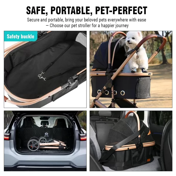 EchoSmile 4 in 1 Pet Stroller Folding Lightweight Cat ampamp Dog Stroller with Detachable Carrier NOZip 180 Reversible Canopy All Terrain 4Wheel45 lbs Capacity for Small to Medium DogsBlack