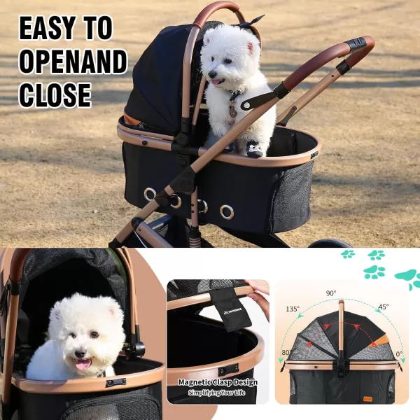 EchoSmile 4 in 1 Pet Stroller Folding Lightweight Cat ampamp Dog Stroller with Detachable Carrier NOZip 180 Reversible Canopy All Terrain 4Wheel45 lbs Capacity for Small to Medium DogsBlack