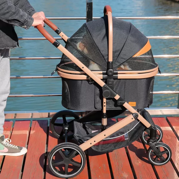 EchoSmile 4 in 1 Pet Stroller Folding Lightweight Cat ampamp Dog Stroller with Detachable Carrier NOZip 180 Reversible Canopy All Terrain 4Wheel45 lbs Capacity for Small to Medium DogsBlack
