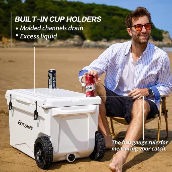 EchoSmile 6075 Quart Rotomolded Cooler Lightweight 5 Days Long Lasting Ice Cooler Ice Chest Suit for BBQ Camping Pincnic and Other Outdoor ActivitiesWhite 60 Quart