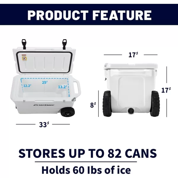 EchoSmile 6075 Quart Rotomolded Cooler Lightweight 5 Days Long Lasting Ice Cooler Ice Chest Suit for BBQ Camping Pincnic and Other Outdoor ActivitiesWhite 60 Quart