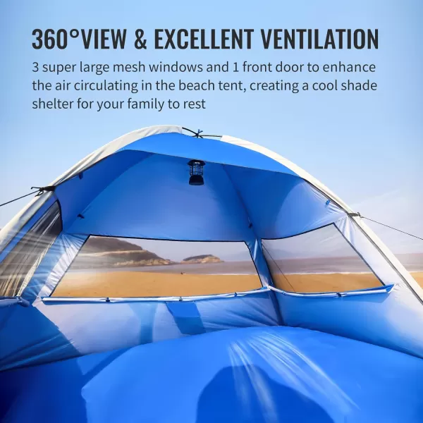 EchoSmile Beach Tent Sun Shelter for 4 Person Beach Canopy Sun Protection UPF 50 Easy Setup ampamp Lightweight ampamp Portable Cabana Tent Sun Shade for Baby Toddler Kid Adult White ampamp BlueDark Blue 4 Person