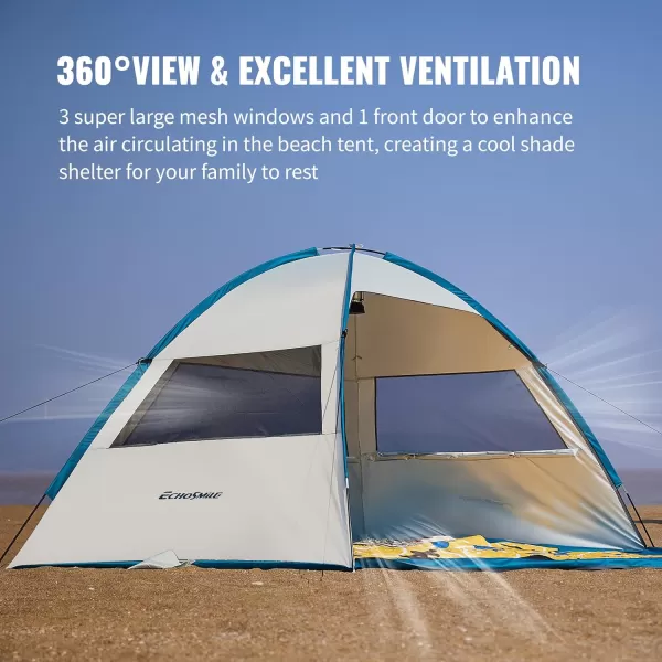 EchoSmile Beach Tent Sun Shelter for 4 Person Beach Canopy Sun Protection UPF 50 Easy Setup ampamp Lightweight ampamp Portable Cabana Tent Sun Shade for Baby Toddler Kid Adult White ampamp BlueWhite  Blue 4 Person