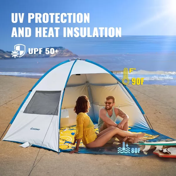 EchoSmile Beach Tent Sun Shelter for 4 Person Beach Canopy Sun Protection UPF 50 Easy Setup ampamp Lightweight ampamp Portable Cabana Tent Sun Shade for Baby Toddler Kid Adult White ampamp BlueWhite  Blue 4 Person