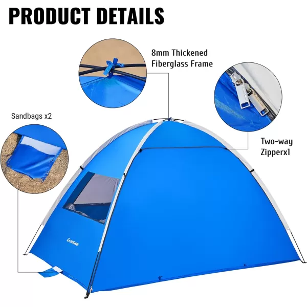 EchoSmile Beach Tent Sun Shelter for 4 Person Beach Canopy Sun Protection UPF 50 Easy Setup ampamp Lightweight ampamp Portable Cabana Tent Sun Shade for Baby Toddler Kid Adult White ampamp BlueDark Blue 3 Person