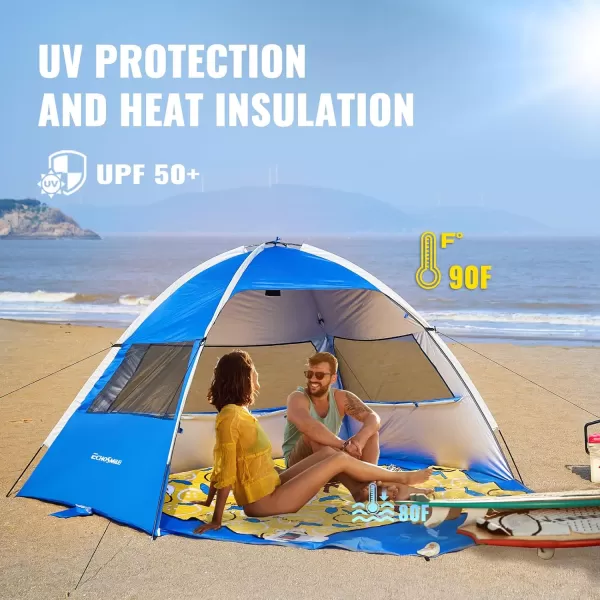 EchoSmile Beach Tent Sun Shelter for 4 Person Beach Canopy Sun Protection UPF 50 Easy Setup ampamp Lightweight ampamp Portable Cabana Tent Sun Shade for Baby Toddler Kid Adult White ampamp BlueDark Blue 3 Person