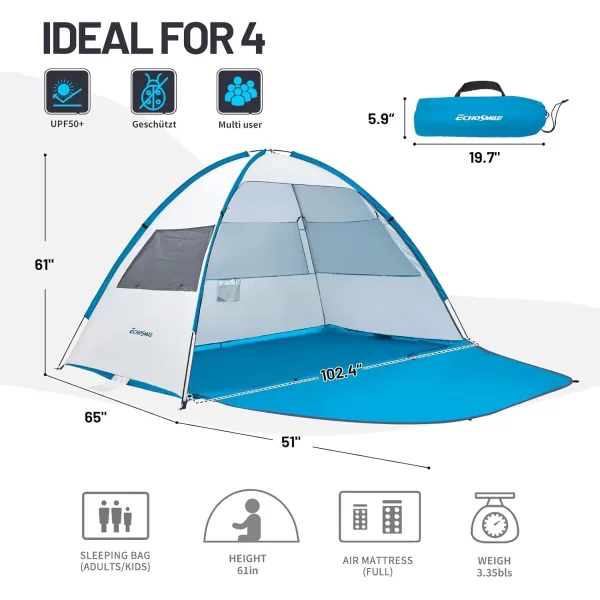 EchoSmile Beach Tent Sun Shelter for 4 Person Beach Canopy Sun Protection UPF 50 Easy Setup ampamp Lightweight ampamp Portable Cabana Tent Sun Shade for Baby Toddler Kid Adult White ampamp BlueWhite  Blue 4 Person