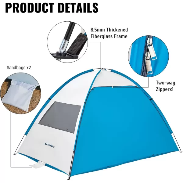 EchoSmile Beach Tent Sun Shelter for 4 Person Beach Canopy Sun Protection UPF 50 Easy Setup ampamp Lightweight ampamp Portable Cabana Tent Sun Shade for Baby Toddler Kid Adult White ampamp BlueWhite  Blue 4 Person