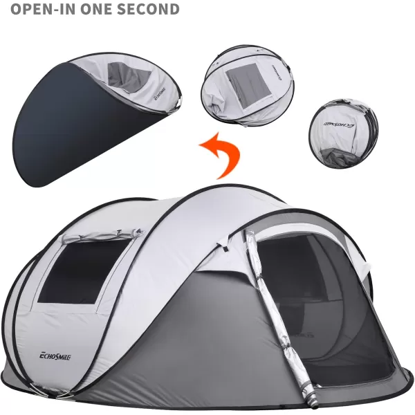 EchoSmile Camping Instant Tent 246810 Person Pop Up Tent Water Resistant Dome Tent Easy Setup for Camping Hiking and Outdoor Portable Tent with Carry Bag for 3 SeasonsWhite  Grey 4 Person