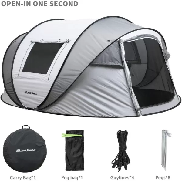 EchoSmile Camping Instant Tent 246810 Person Pop Up Tent Water Resistant Dome Tent Easy Setup for Camping Hiking and Outdoor Portable Tent with Carry Bag for 3 SeasonsWhite  Grey 6 Person