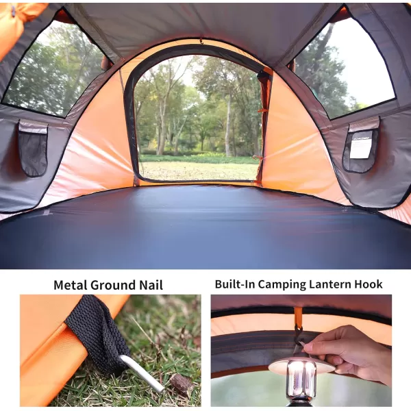 EchoSmile Camping Instant Tent 246810 Person Pop Up Tent Water Resistant Dome Tent Easy Setup for Camping Hiking and Outdoor Portable Tent with Carry Bag for 3 SeasonsBlack  Orange 2 Person