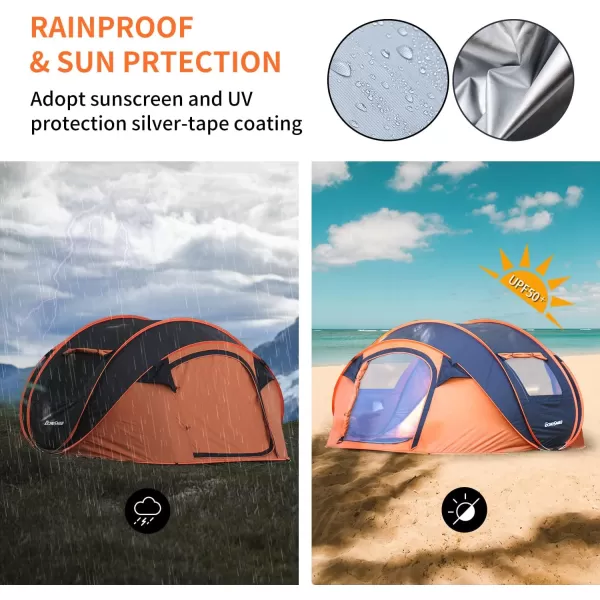 EchoSmile Camping Instant Tent 246810 Person Pop Up Tent Water Resistant Dome Tent Easy Setup for Camping Hiking and Outdoor Portable Tent with Carry Bag for 3 SeasonsBlack  Orange 4 Person