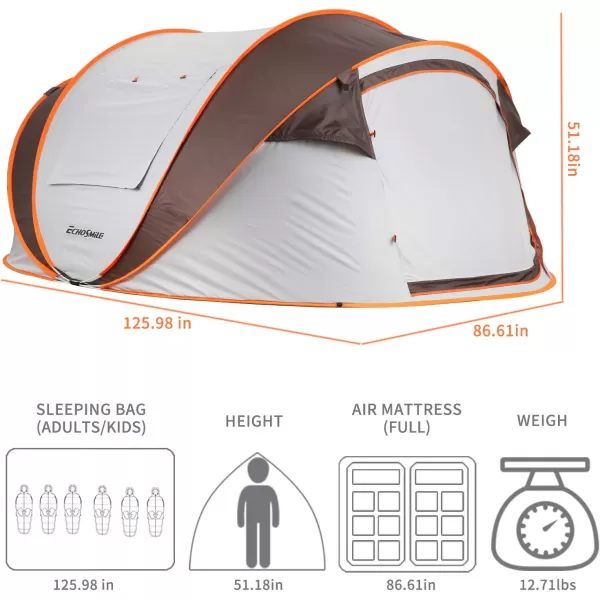 EchoSmile Camping Instant Tent 246810 Person Pop Up Tent Water Resistant Dome Tent Easy Setup for Camping Hiking and Outdoor Portable Tent with Carry Bag for 3 SeasonsWhite  Brown 6 Person