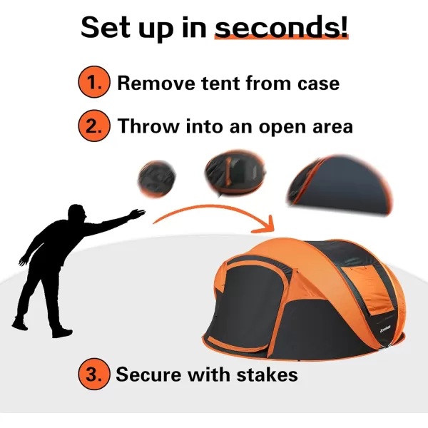 EchoSmile Camping Instant Tent 246810 Person Pop Up Tent Water Resistant Dome Tent Easy Setup for Camping Hiking and Outdoor Portable Tent with Carry Bag for 3 SeasonsBlack  Orange 6 Person