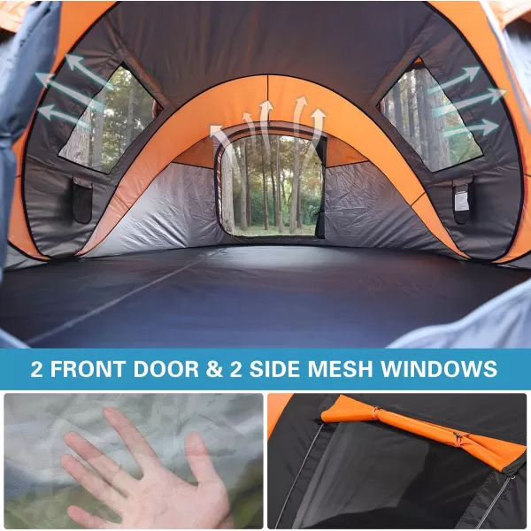 EchoSmile Camping Instant Tent 246810 Person Pop Up Tent Water Resistant Dome Tent Easy Setup for Camping Hiking and Outdoor Portable Tent with Carry Bag for 3 SeasonsBlack  Orange 6 Person